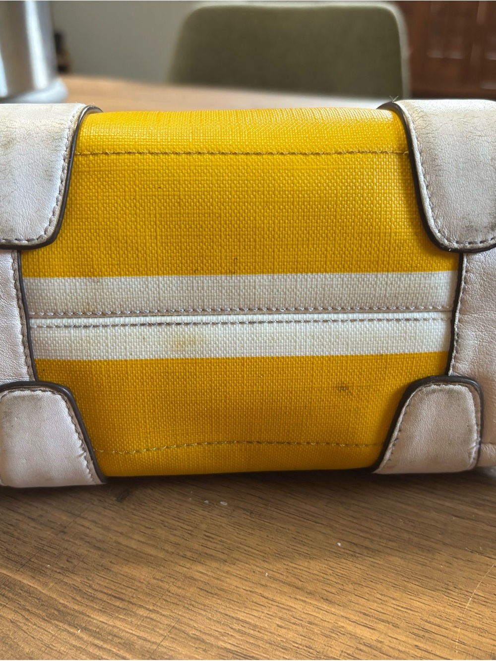 Coach Yellow and White Stripe Mini Satchel with Leather Trim - Picture 3 of 5